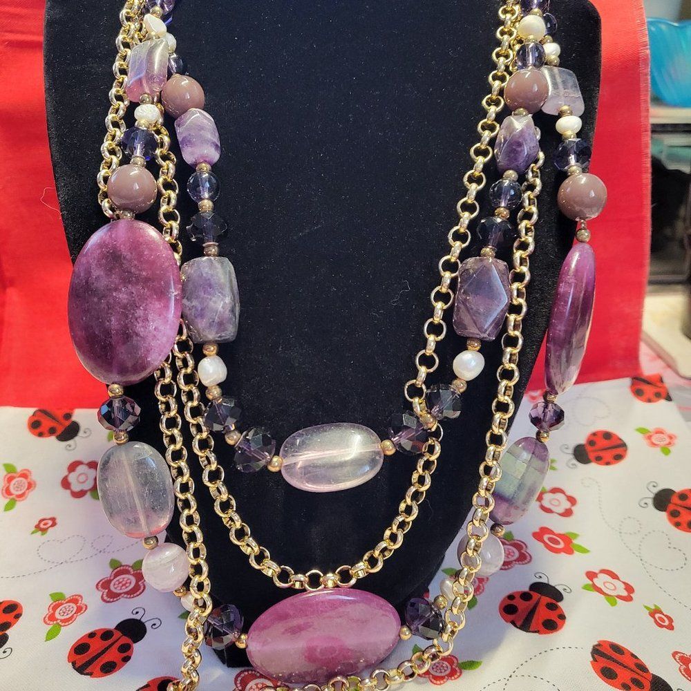Amethyst Beaded Multi-Strand Statement Necklace - image 1